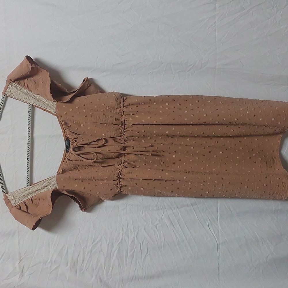 Luna Chix square neckline crochet trim short flutter sleeve smock dress. Size XL